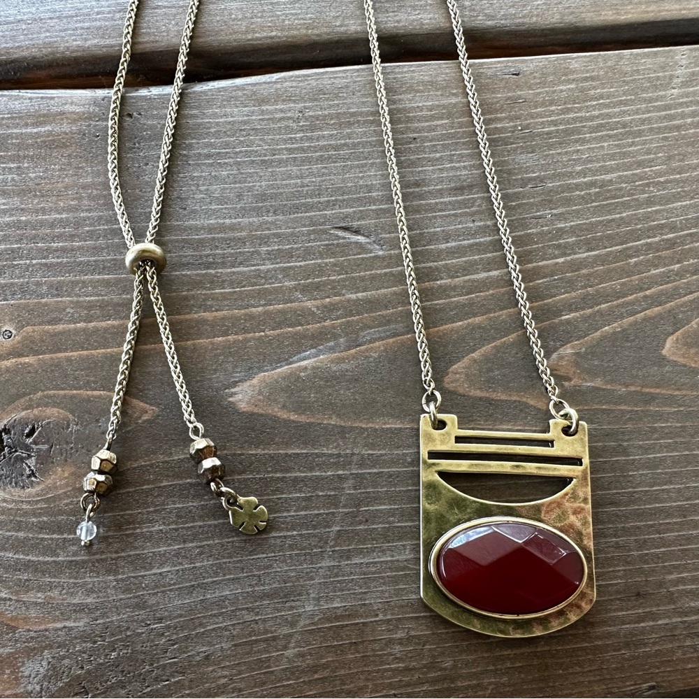 Adjustable length red garnet gold Lucky Brand necklace